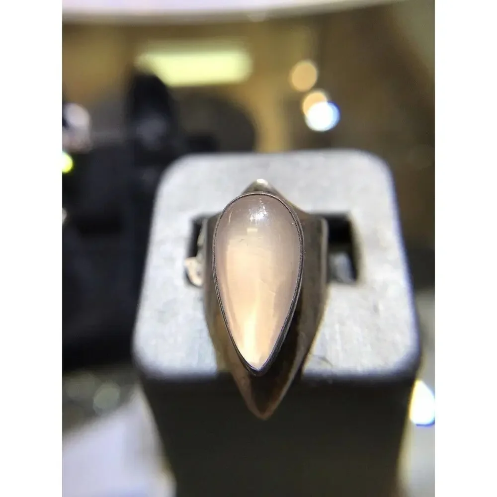 Rose Quartz (Natural) Ring Sz7 Bezel Set Silver 925 Wide Band